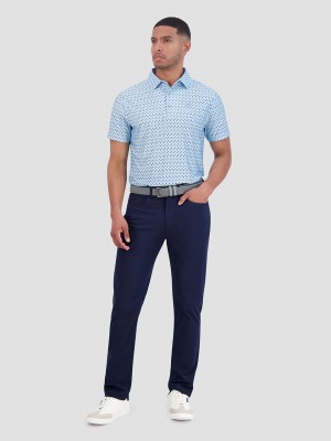 Blue Ben Sherman Chequerboard Geo Polo Shirts | 5489DIZTS