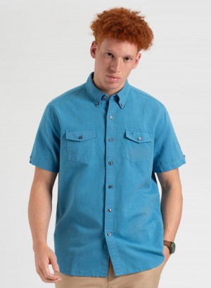 Blue Ben Sherman Garment Dye Linen Shirts | 9528MWBTC