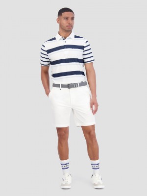 Blue Ben Sherman Mixed Mod Stripes Tech Jersey Sports Fit Polo Shirts | 3810XEZBN