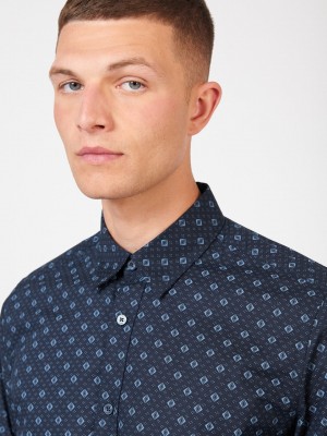 Blue Ben Sherman Signature Geo Shirts | 6129LFBAK