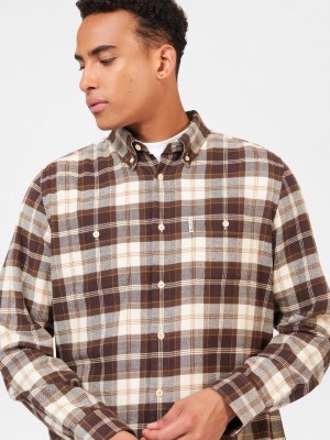 Chocolate Ben Sherman Brushed Plain Check Shirts | 9430SHRBI