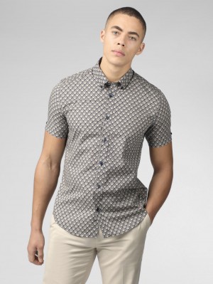 Grey Ben Sherman Block Geo Shirts | 0763FQSOE