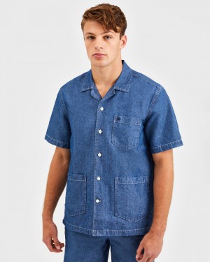 Indigo Ben Sherman Hastings Garment Dye Chambray Shirts | 6891NECAD