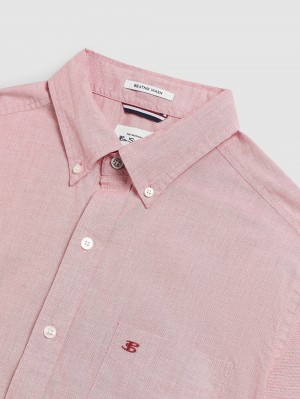 Light Red Ben Sherman Beatnik Wash Long-Sleeve Shirts | 5138AFJKT