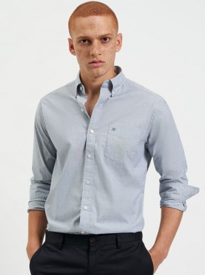 Navy Ben Sherman Beatnik Wash Long-Sleeve Shirts | 8624HUNFJ