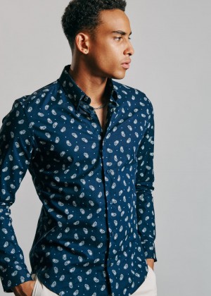 Navy Ben Sherman Micro Paisley Shirts | 9638TGIFO