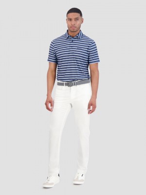 Navy Ben Sherman Multi Stripe Tech Jersey Sports Fit Polo Shirts | 2489XJPCU