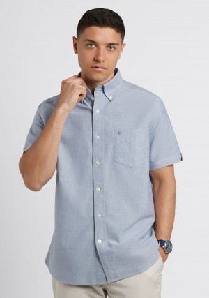 Navy Ben Sherman Short Sleeve Brighton Oxford Organic Shirts | 0135BHSOF