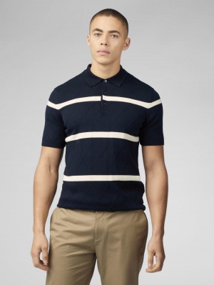 Navy Ben Sherman Signature Argyle Stripe Polo Knitwear | 8651LFIZA