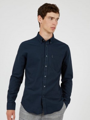 Navy Ben Sherman Signature Organic Oxford Shirts | 5349OYCWU