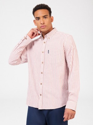 Orange Ben Sherman Recycled Cotton Oxford Stripe Shirts | 7586FRMCA