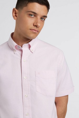 Pink Ben Sherman Short Sleeve Brighton Oxford Organic Shirts | 2673LFGRE