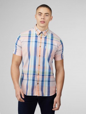 Pink Ben Sherman Signature Seersucker Check Shirts | 8429TKWAB