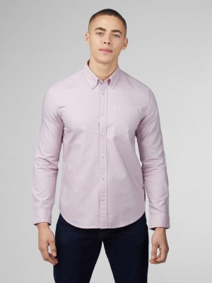 Purple Ben Sherman Signature Oxford Long Sleeve Shirts | 2685PWJMT