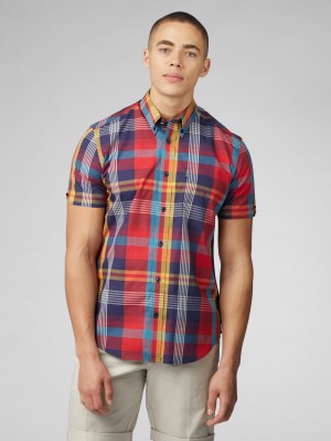 Red Ben Sherman Signature Large Madras Check Shirts | 7034CSHZN