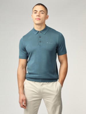 Turquoise Ben Sherman Signature Short Sleeve Polo Knitwear | 2759EGDTZ