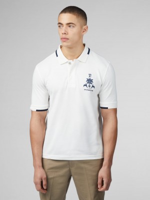 White Ben Sherman B by Ben Sherman Sports Club Embroidered Polo Shirts | 9526YPHBL