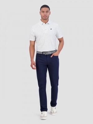 White Ben Sherman Chequerboard Geo Polo Shirts | 5183KCYJB