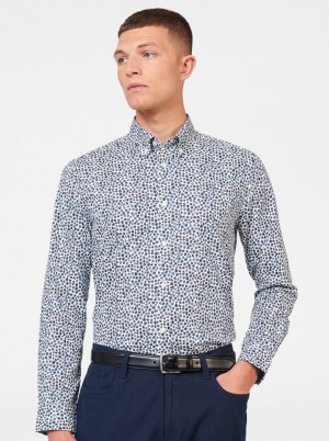 White Ben Sherman Ditsy Floral Print Long Sleeve Shirts | 5960VMTHQ