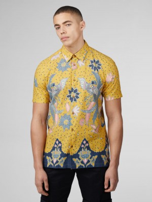 Yellow Ben Sherman Signature Abstract Botanical Print Shirts | 3609VNTQA