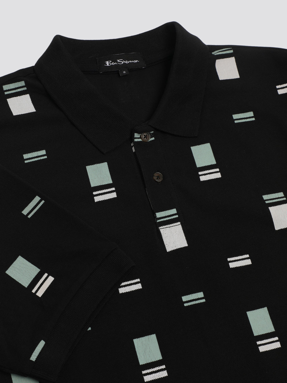 Black Ben Sherman B by Ben Sherman Scatter Chequerboard Mod Stripe Polo Shirts | 0162MBZFP