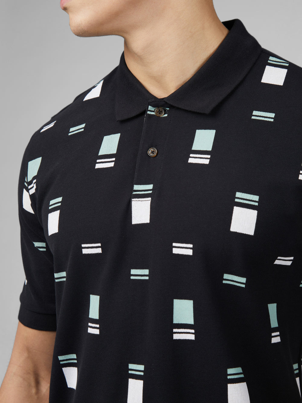 Black Ben Sherman B by Ben Sherman Scatter Chequerboard Mod Stripe Polo Shirts | 0162MBZFP