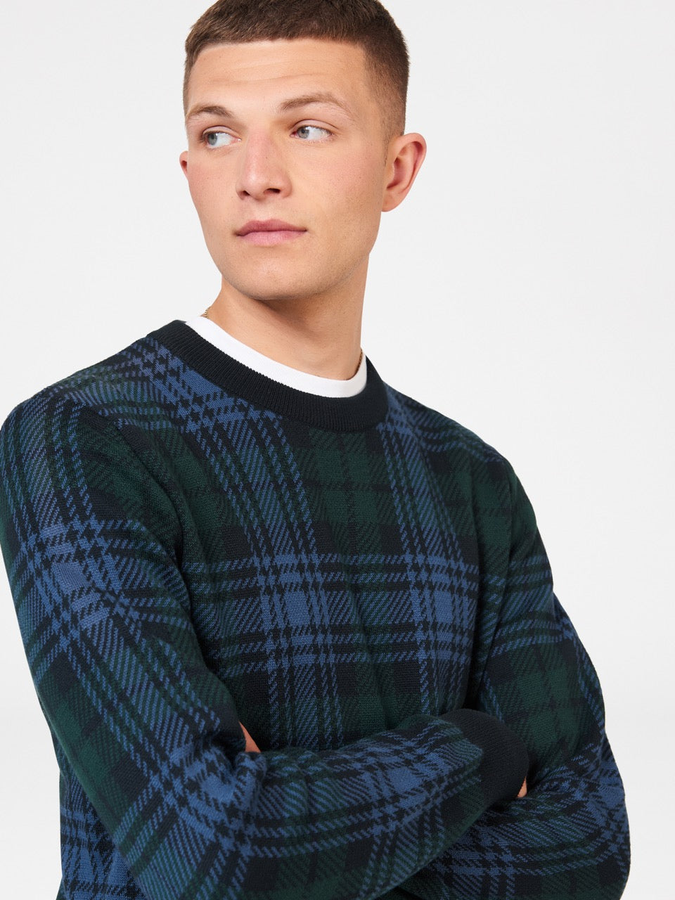 Black Ben Sherman Blackwatch Check Crewneck Knitwear | 3961WPHGK