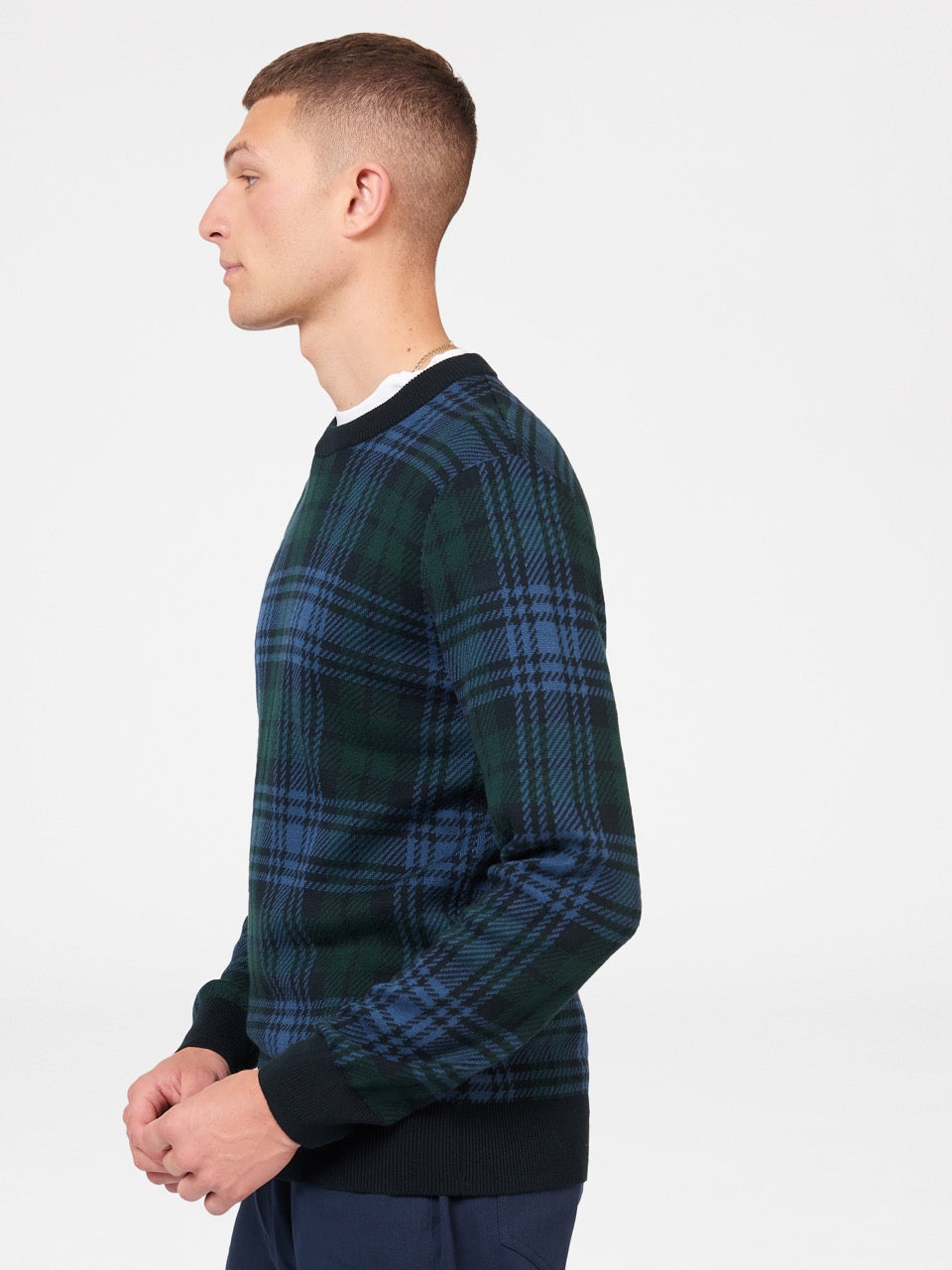 Black Ben Sherman Blackwatch Check Crewneck Knitwear | 3961WPHGK