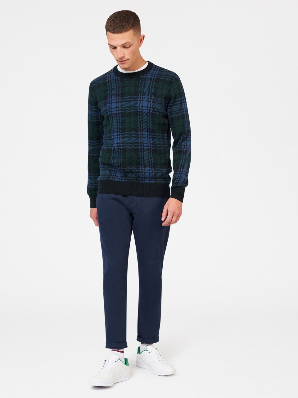 Black Ben Sherman Blackwatch Check Crewneck Knitwear | 3961WPHGK