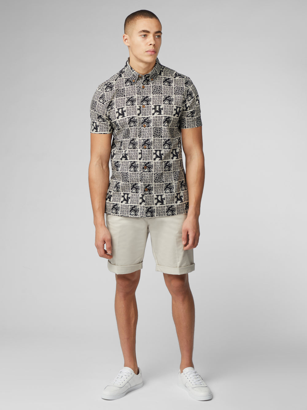 Black Ben Sherman Signature Checkerboard Paisley Print Shirts | 1396NOJQV