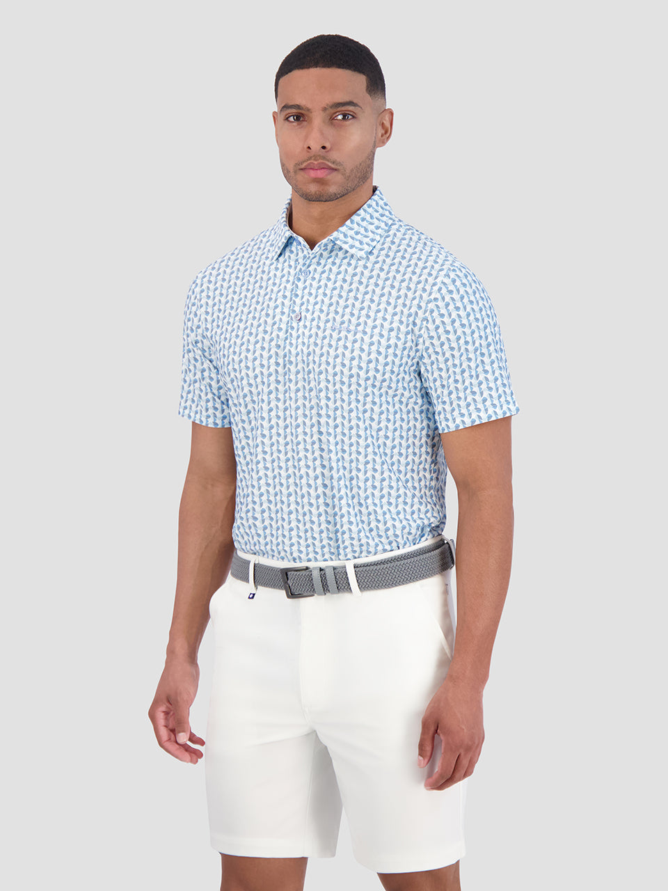 Blue Ben Sherman Bauhaus Geo Tech Jersey Sports Fit Polo Shirts | 2874YJUGW