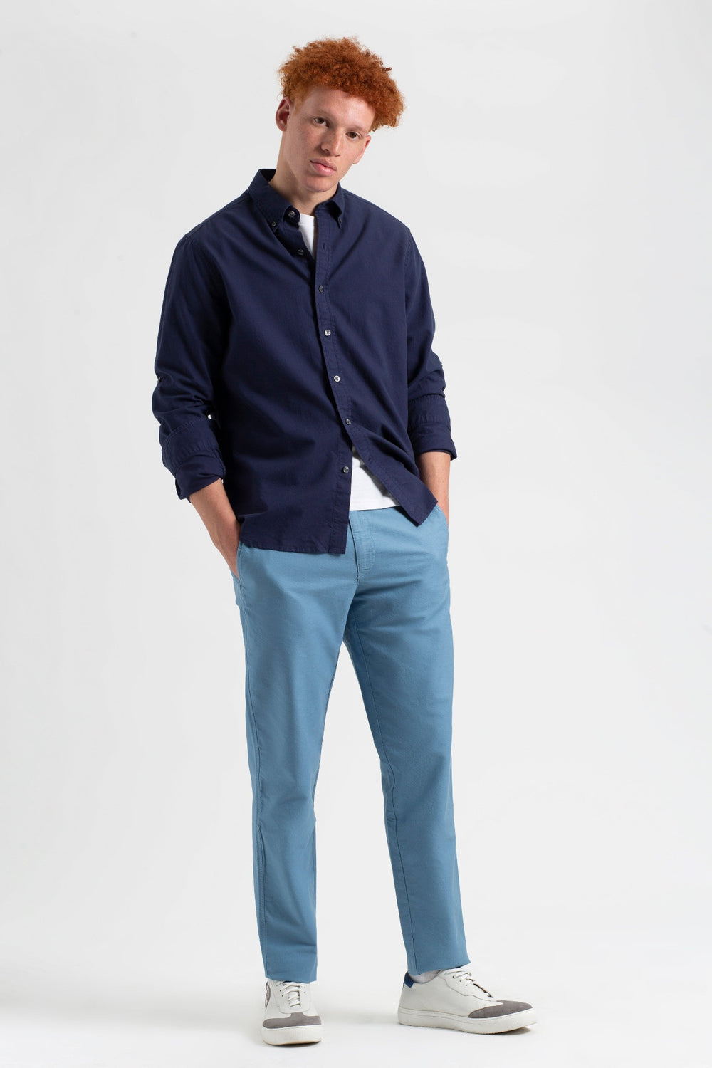 Blue Ben Sherman Beatnik Oxford Slim Taper Garment Dye Chino Pants | 3691VPSBM