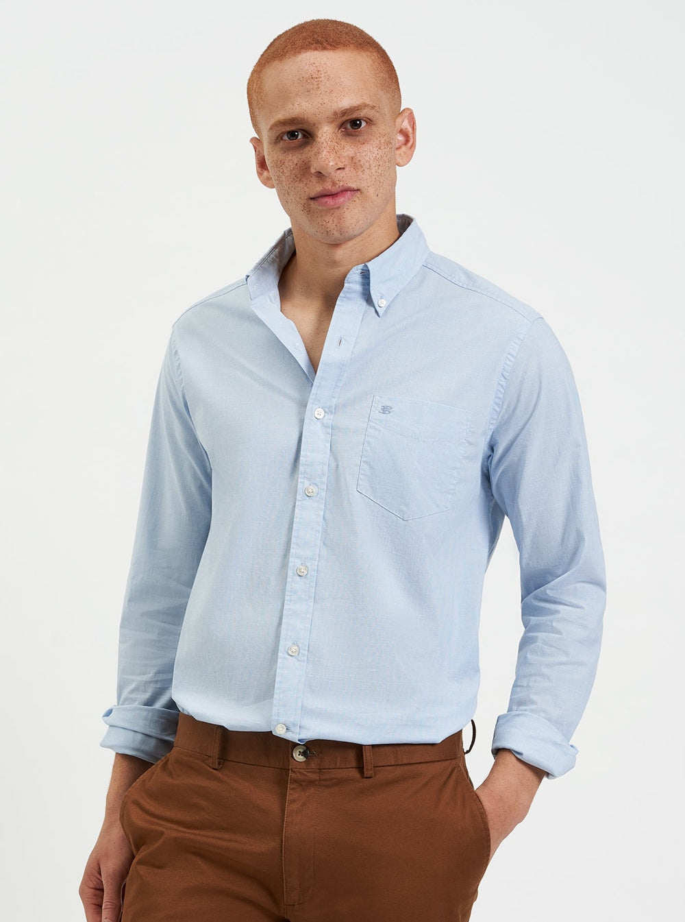 Blue Ben Sherman Beatnik Wash Long-Sleeve Shirts | 6297YRJXG