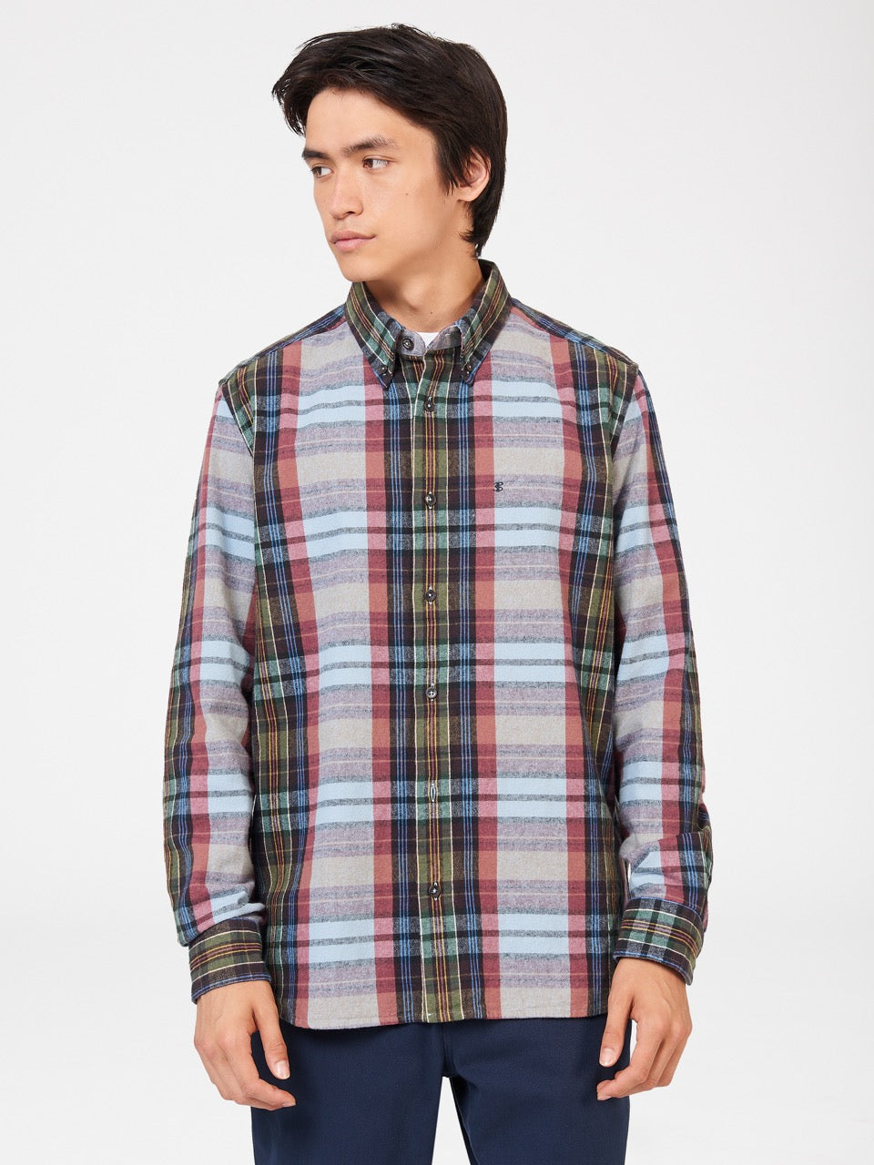 Blue Ben Sherman Brushed Multicolour Check Oxford Shirts | 7169IULQS