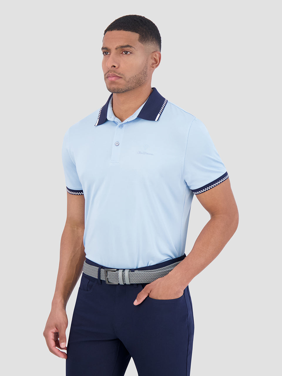 Blue Ben Sherman Checker Rib Air Pique Sports Fit Polo Shirts | 7910INGDP