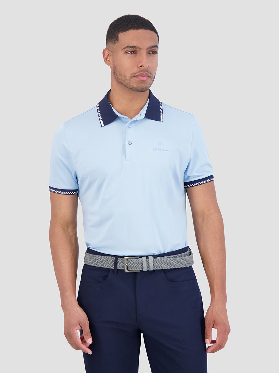 Blue Ben Sherman Checker Rib Air Pique Sports Fit Polo Shirts | 7910INGDP