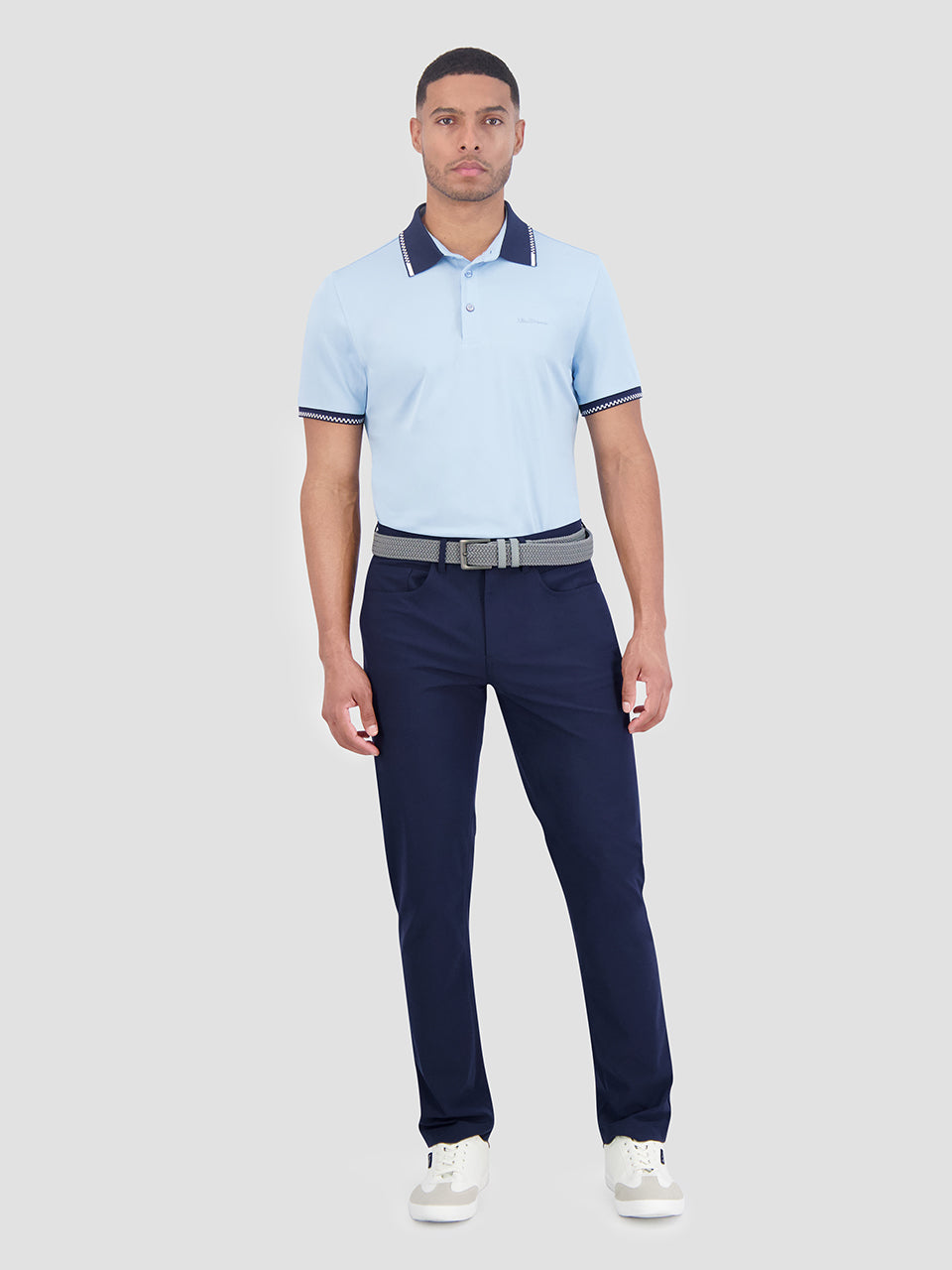 Blue Ben Sherman Checker Rib Air Pique Sports Fit Polo Shirts | 7910INGDP