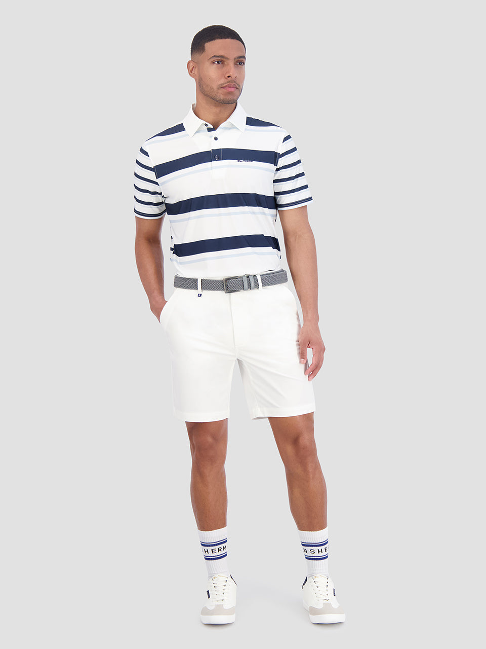 Blue Ben Sherman Mixed Mod Stripes Tech Jersey Sports Fit Polo Shirts | 3810XEZBN