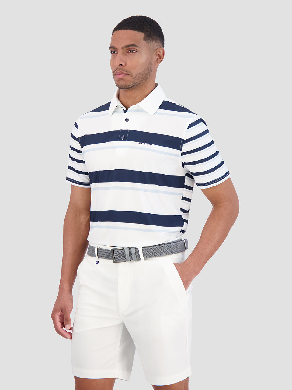 Blue Ben Sherman Mixed Mod Stripes Tech Jersey Sports Fit Polo Shirts | 3810XEZBN