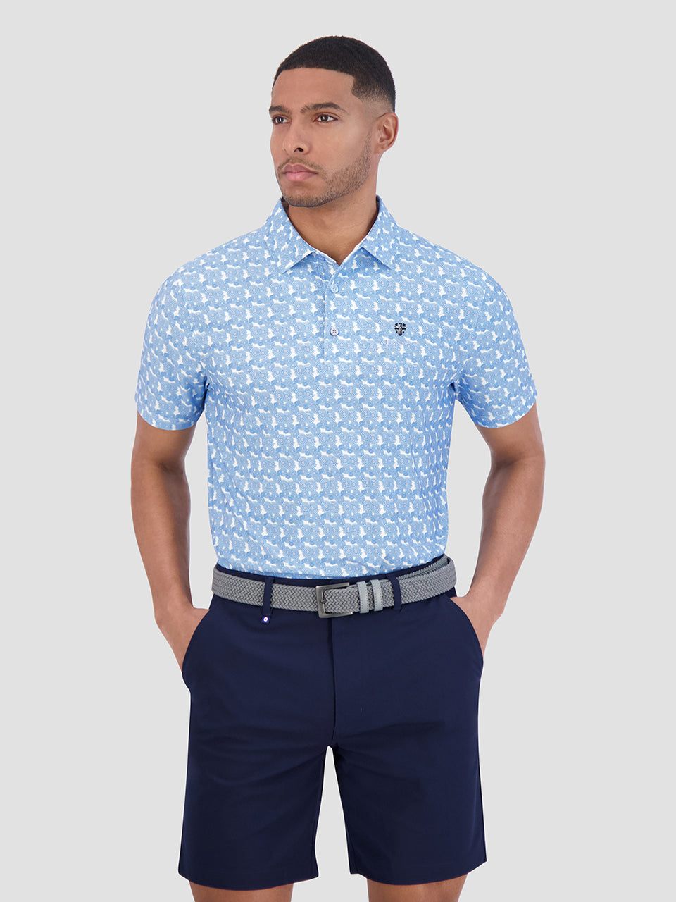 Blue Ben Sherman Psychedelic Helmet Tech Jersey Sports Fit Polo Shirts | 5728BSMTL