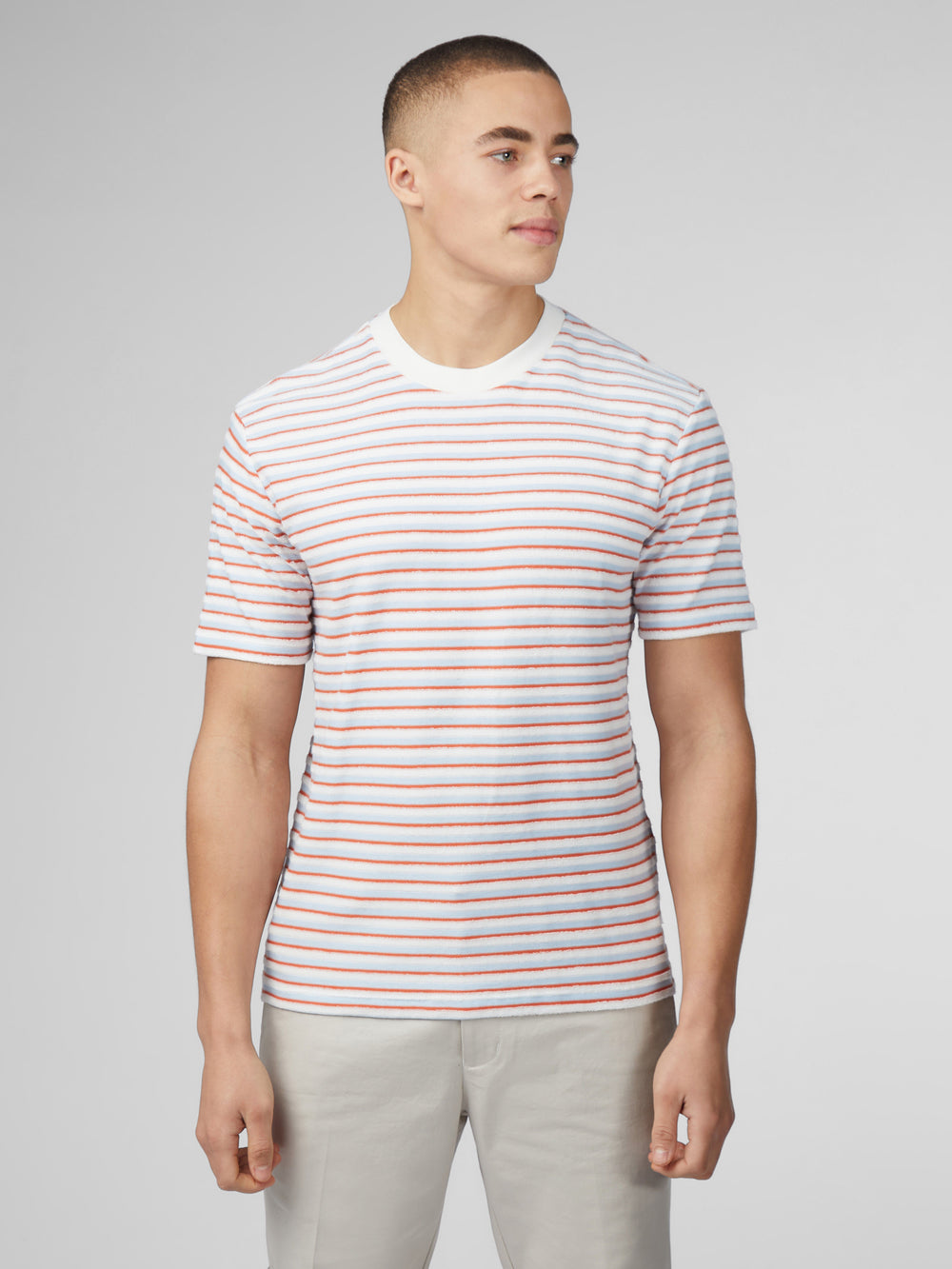 Blue Ben Sherman Signature Loopback Stripe T-Shirt | 0129KYCIQ