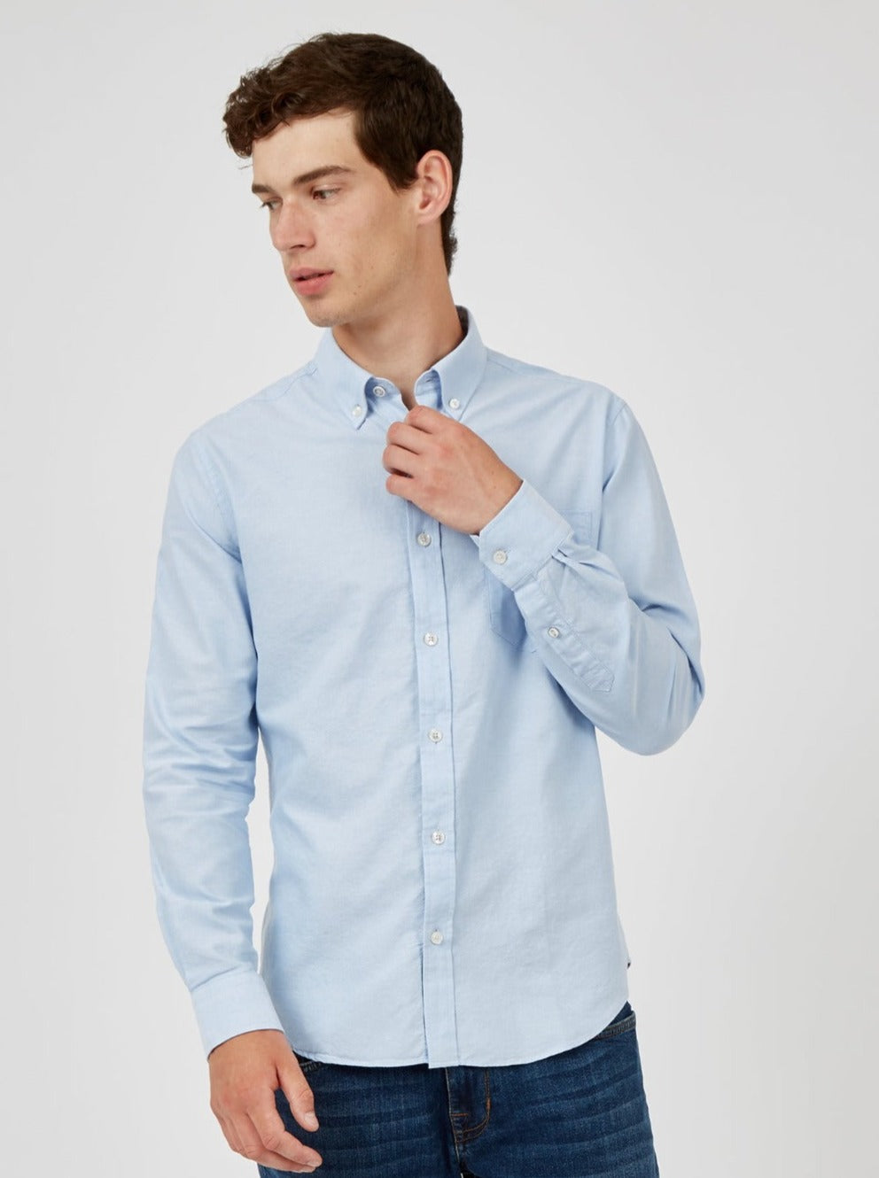 Blue Ben Sherman Signature Organic Long-Sleeve Oxford Shirts | 9618MCZVQ