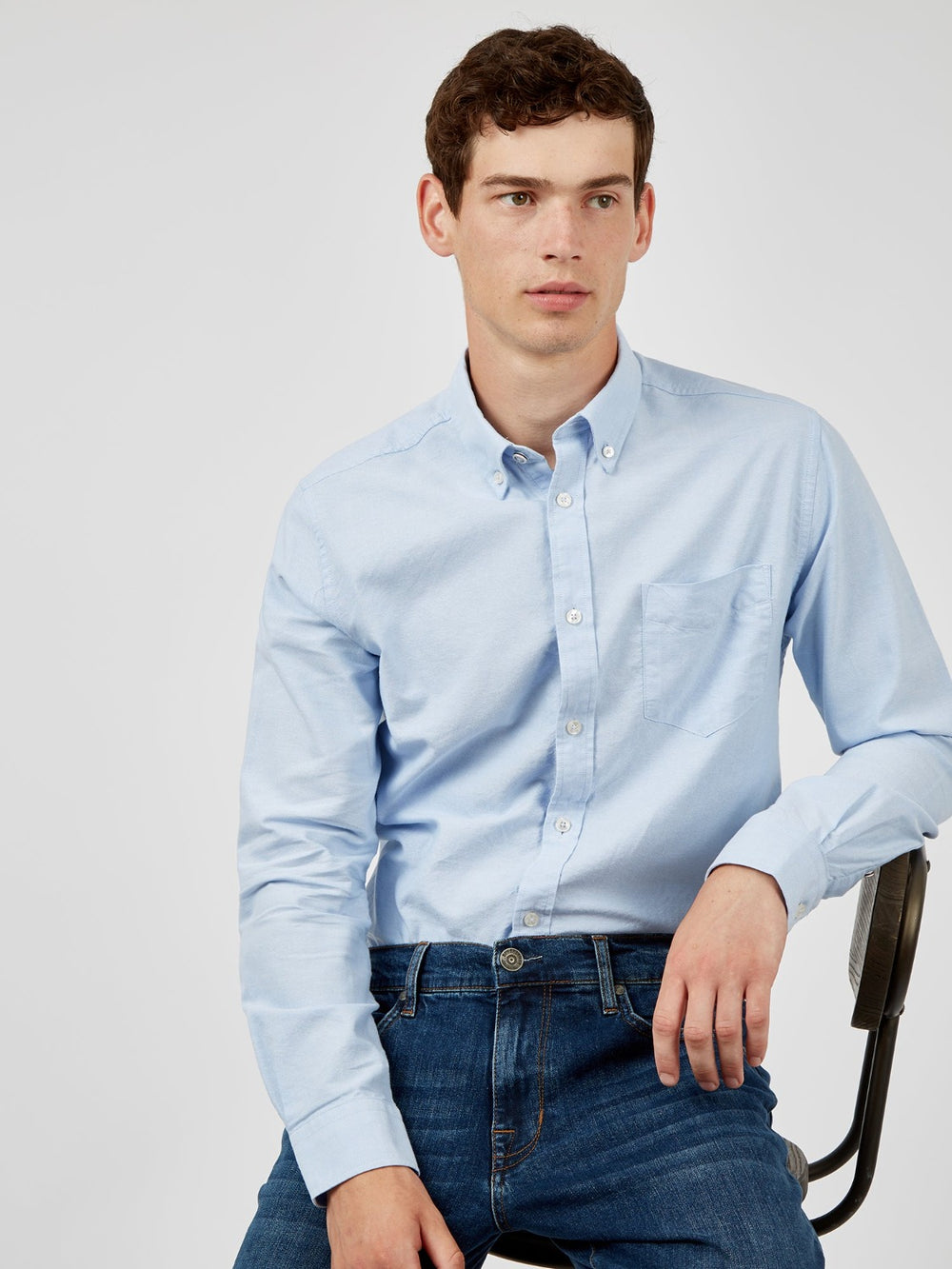 Blue Ben Sherman Signature Organic Long-Sleeve Oxford Shirts | 9618MCZVQ