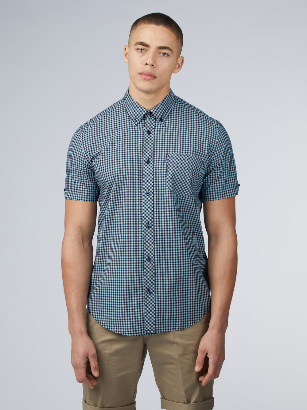 Blue Ben Sherman Signature Short Sleeve Gingham Shirts | 1870RCGEN