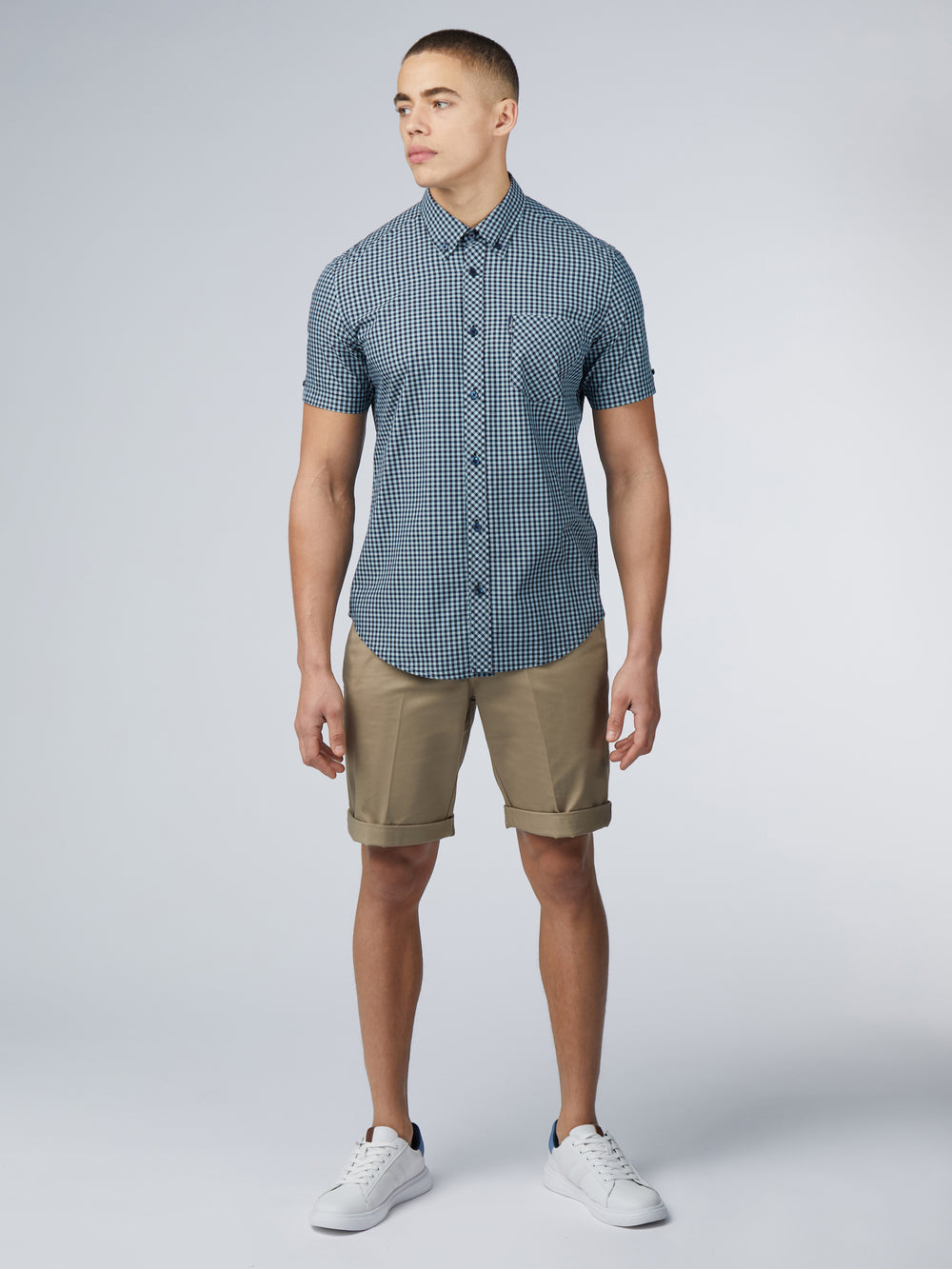 Blue Ben Sherman Signature Short Sleeve Gingham Shirts | 1870RCGEN