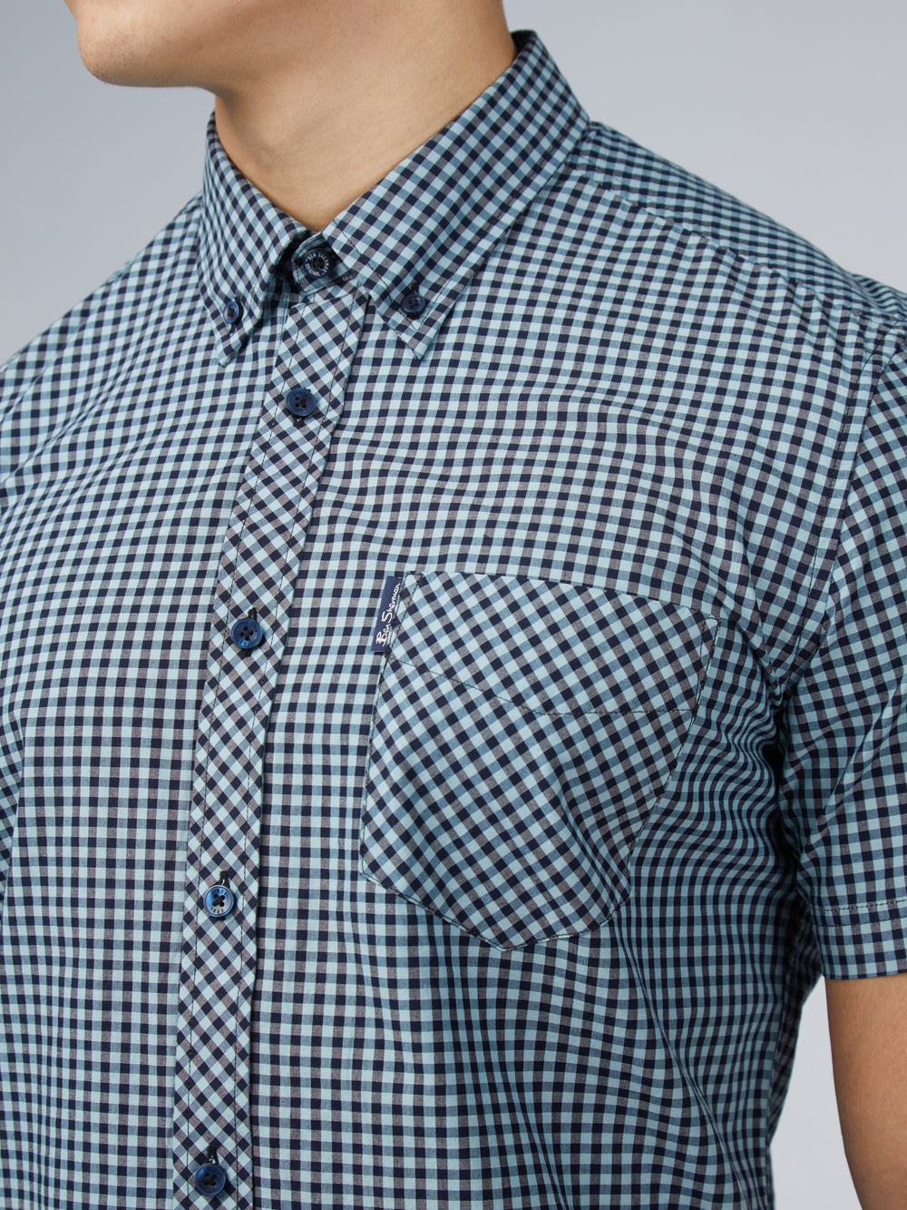 Blue Ben Sherman Signature Short Sleeve Gingham Shirts | 1870RCGEN