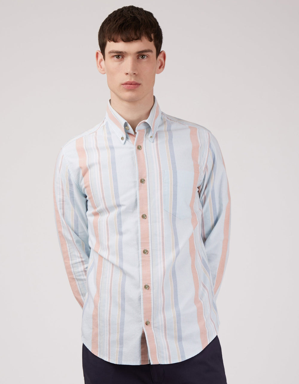 Blue Ben Sherman The Oxford Ivy Stripe Long-Sleeve Shirts | 0134FIOLS