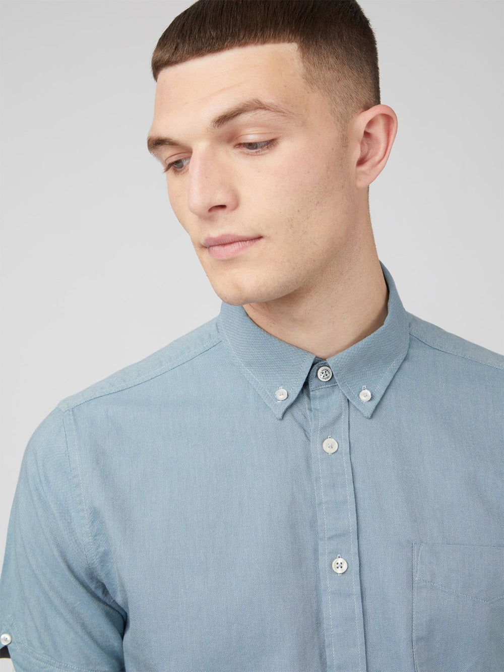 Blue Grey Ben Sherman Signature Organic Short-Sleeve Oxford Shadow Shirts | 5031ISOKW