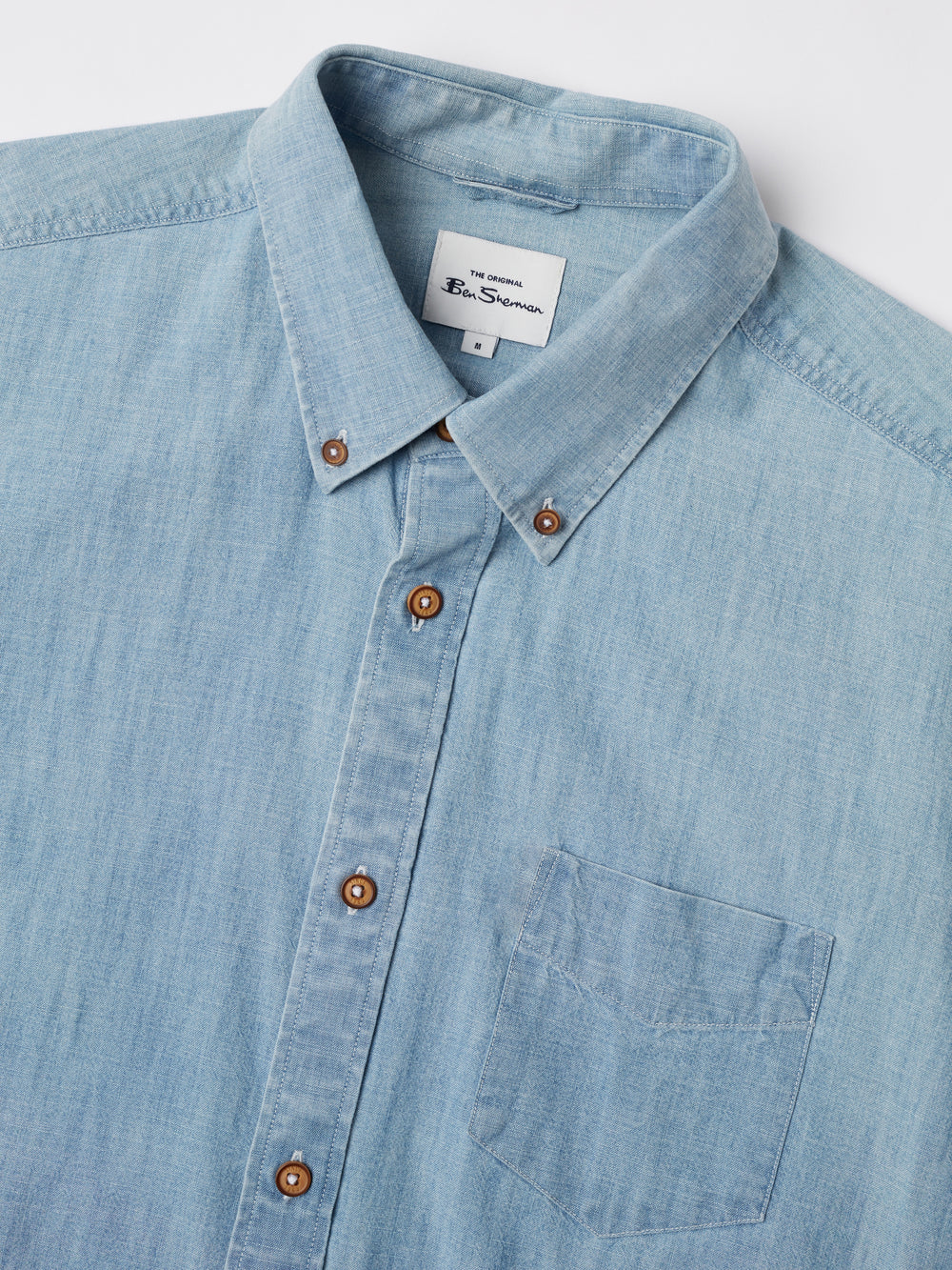 Blue / Navy Ben Sherman Long-Sleeve Chambray Shirts | 6219VOUTM