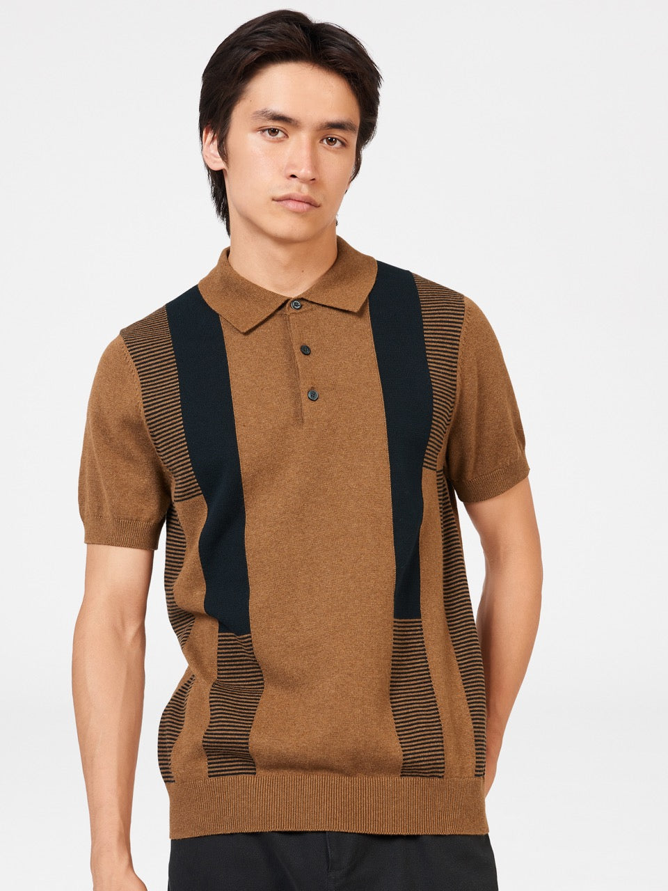 Brown Ben Sherman Intarsia Stripe Polo Neck Sweaters | 5134WOMNB